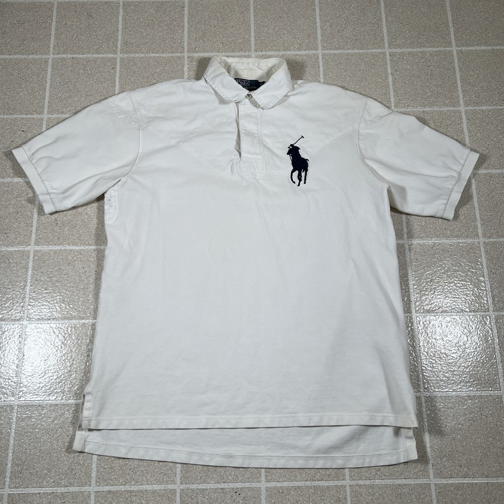 Polo Ralph Lauren Big Pony Polo Rugby Shirt Size XLT White Navy Blue Pony